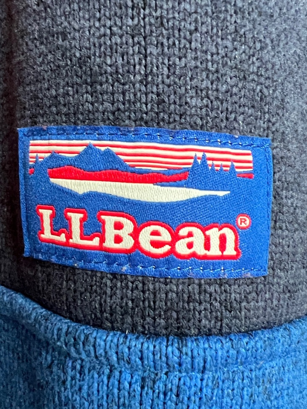 L.L.Bean Navy & Bright Blue Hooded Fleece pullover colorblock with Red Trim - Picture 3 of 7